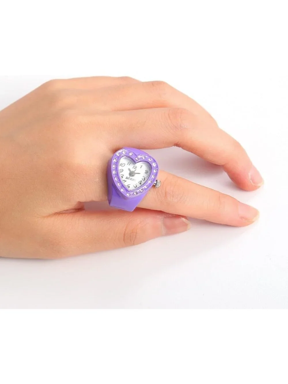 Unisex Purple Analog Quartz Easy Read Adjustable Modern Heart Finger Ring Watch